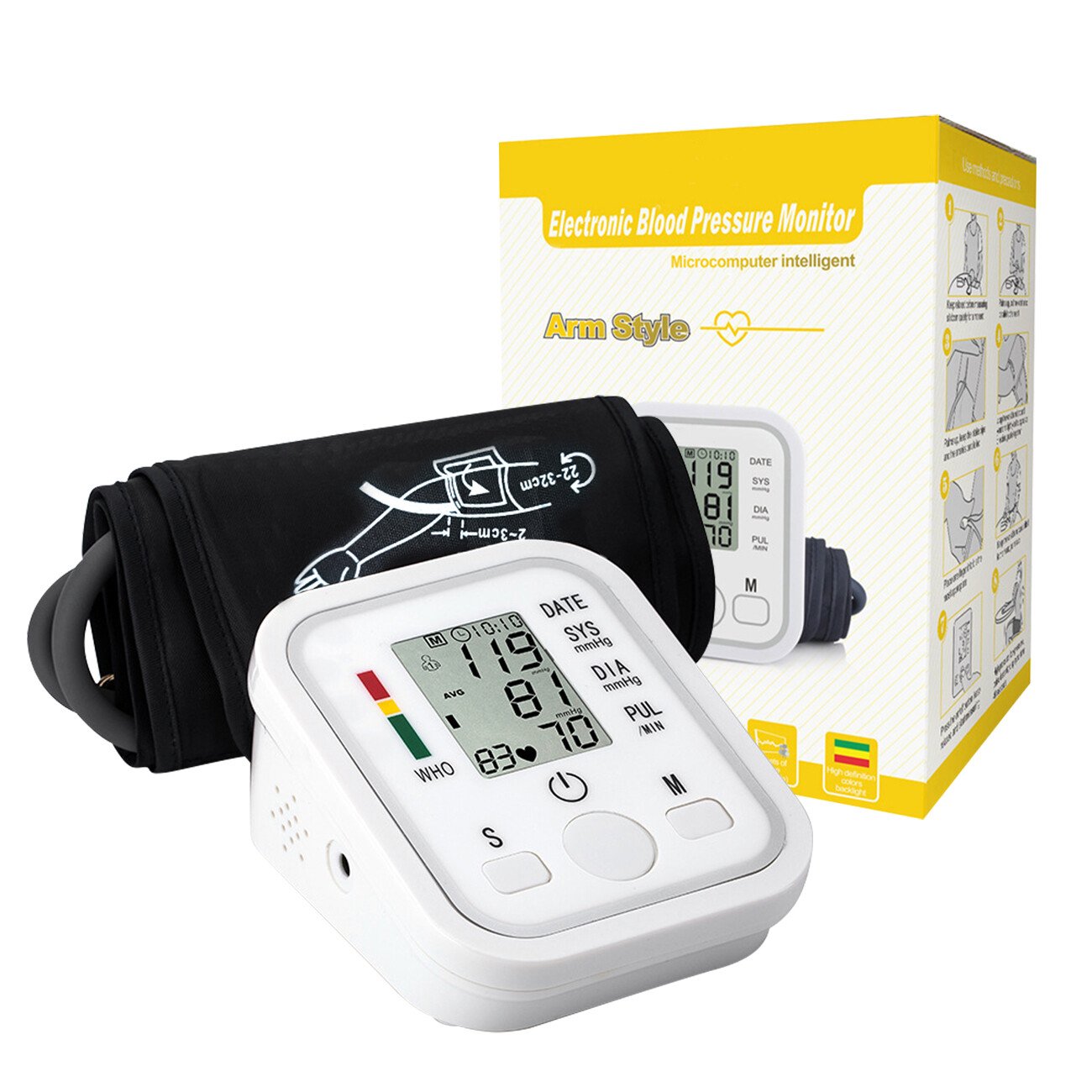 Pulse Reading Monitor Machine Automatic Upper Arm Blood Pressure Monitor Pulse Meter BP Machine Voice ...